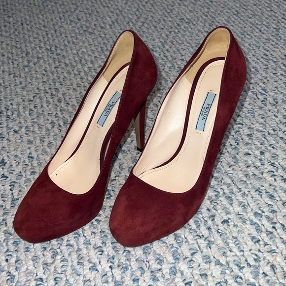 Prada Shoes - PRADA Milano Suede Burgundy Pumps - Size 39